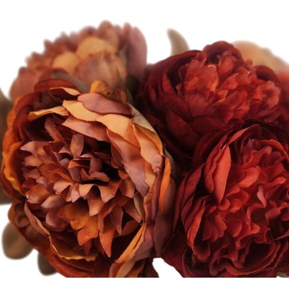 Artificial Peony Flower Bouquet Fall Colors 7 Stems Hand Tied 10" Floral Bundle - Picture 5 of 12